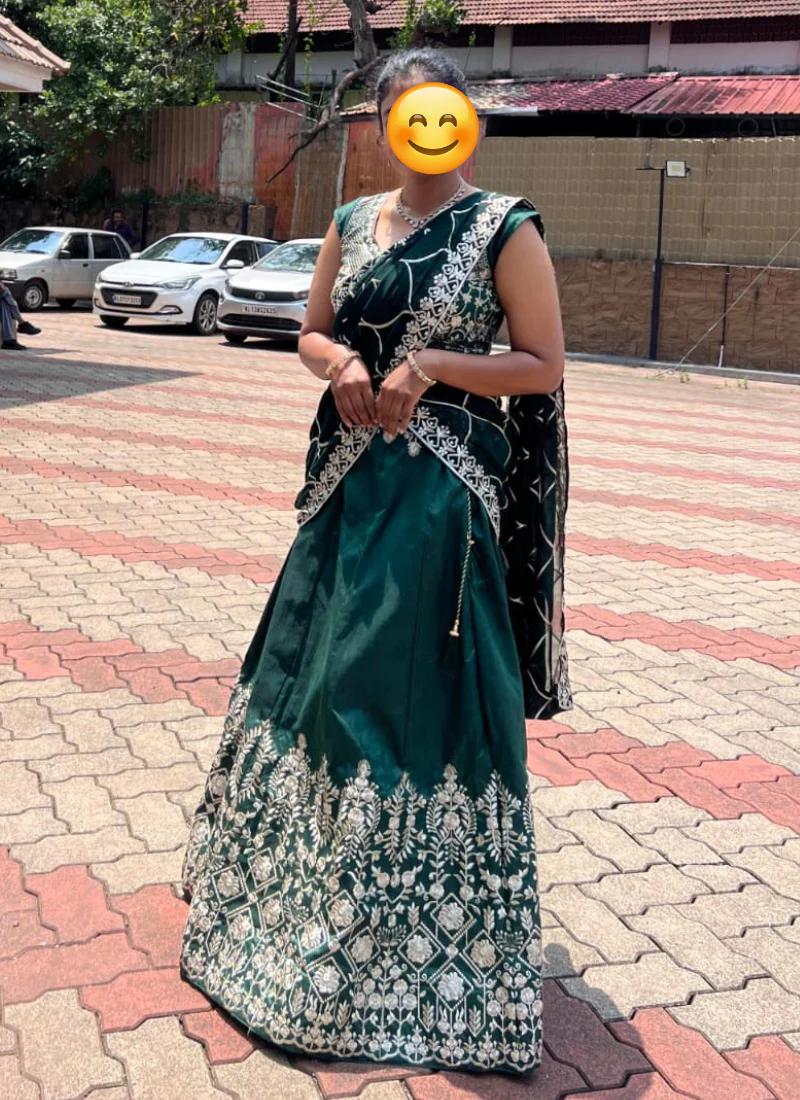 Green Zari Embroidery Silk Wedding Lehenga Choli With Dupatta - Image 3