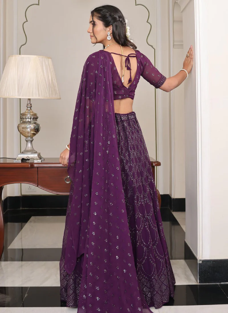 Interesting Georgette Sequence Embroidered Purple Lehenga Choli - Image 4