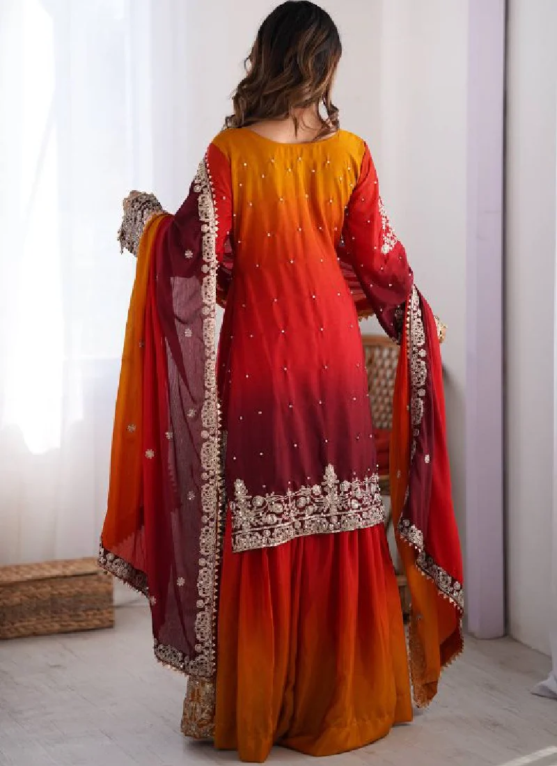 Latest Red Coding Embroidered Work Silk Salwar Kameez For Women - Image 3