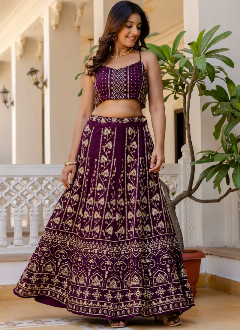 Latest Sequence Work Georgette Purple Reception Wear Lehenga Choli - Image 6