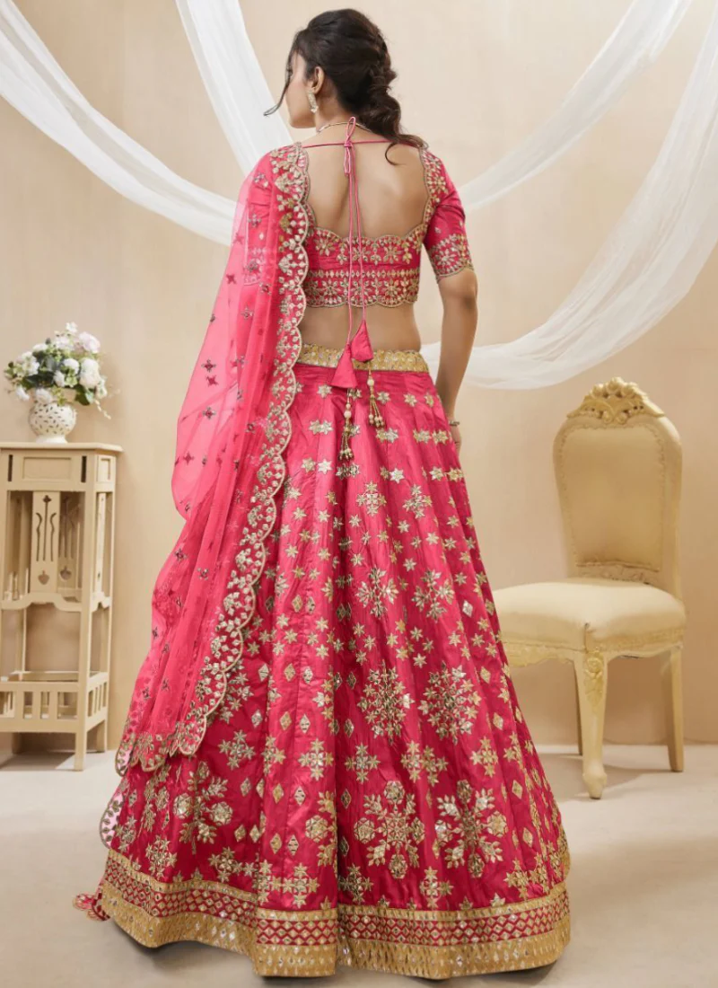 Latest Zari Embroidered Work Mulberry Silk Pink Lehenga Choli - Image 3