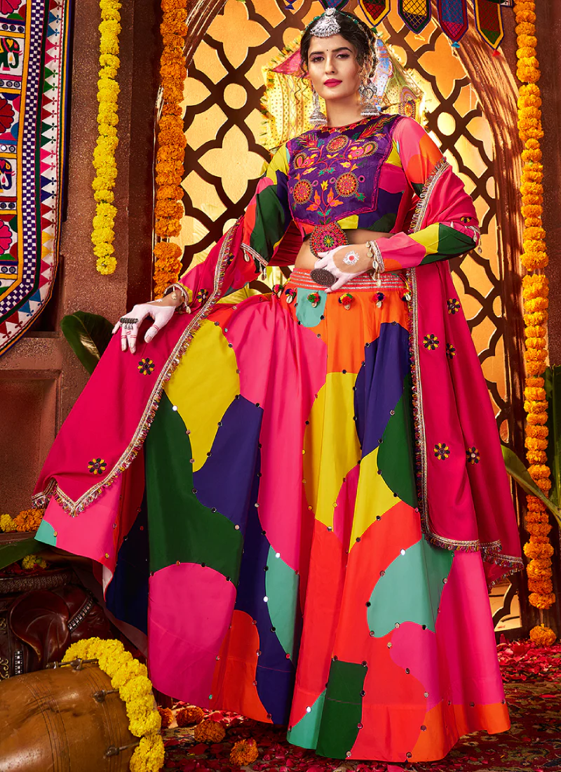Maslin Cotton Real Mirror Multi Color Ghagra Choli For Navratri Festival - Image 5