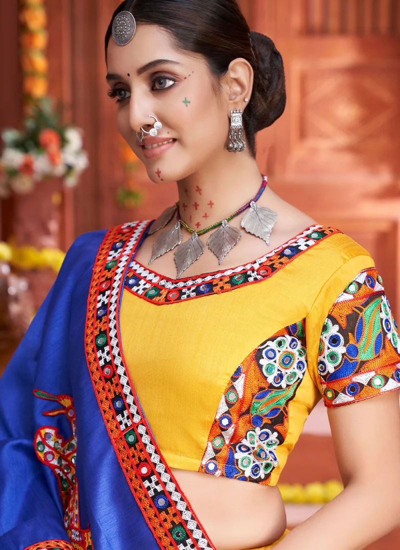 Navratri Special Art Silk Yellow Gamthi Style Mirror Chaniya Choli - Image 4