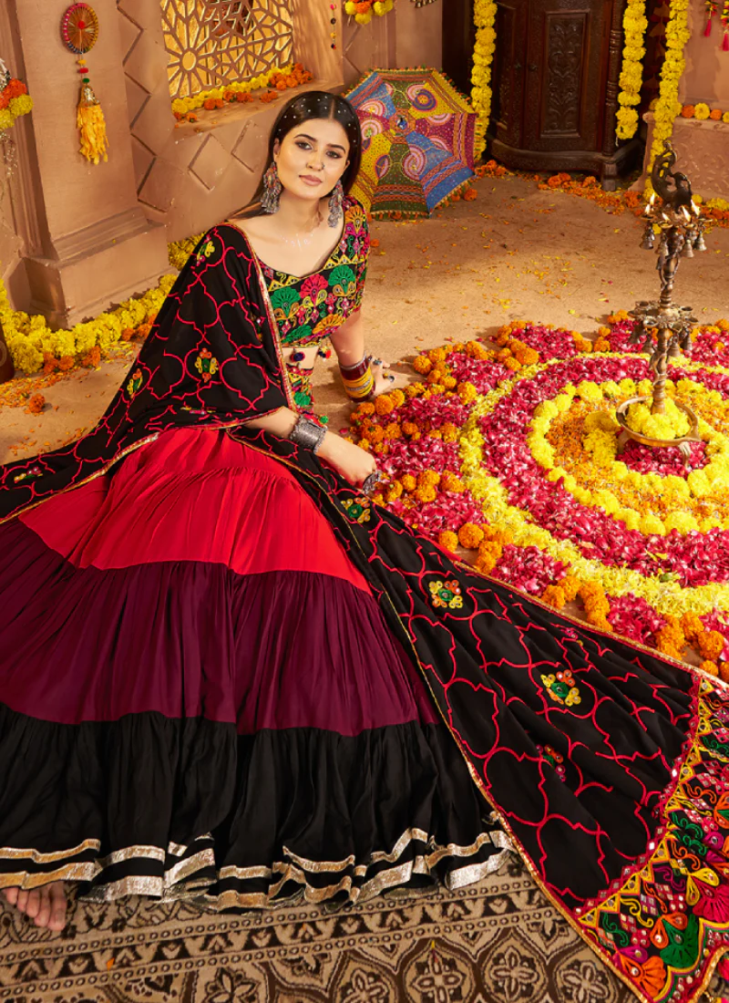 Navratri Special Real Mirror Gamthi Work Viscose Cotton Multi Lehenga - Image 5
