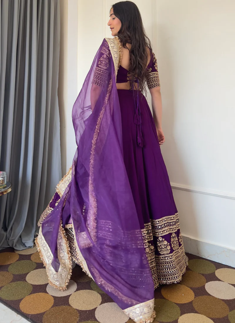 Outstanding Sequence Embroidered Georgette Purple Lehenga Choli Set - Image 4