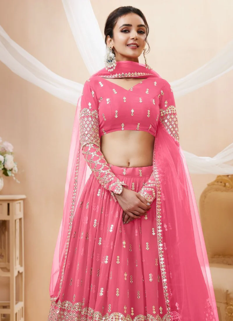 Pink Color Georgette Sequence Work Wedding Lehenga Choli - Image 3
