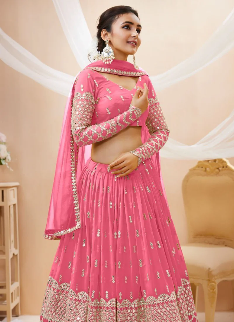 Pink Color Georgette Sequence Work Wedding Lehenga Choli - Image 4