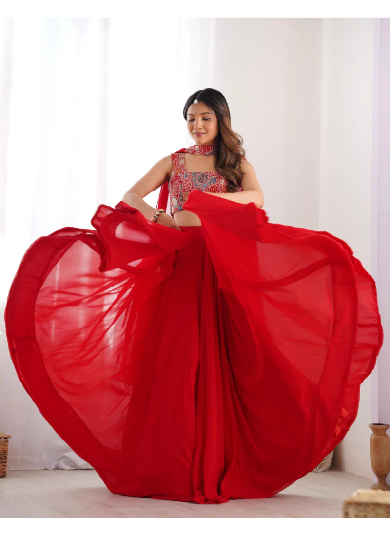 Precious Red Embroidered Party Wear Georgette Lehenga Choli With Dupatta - Image 4