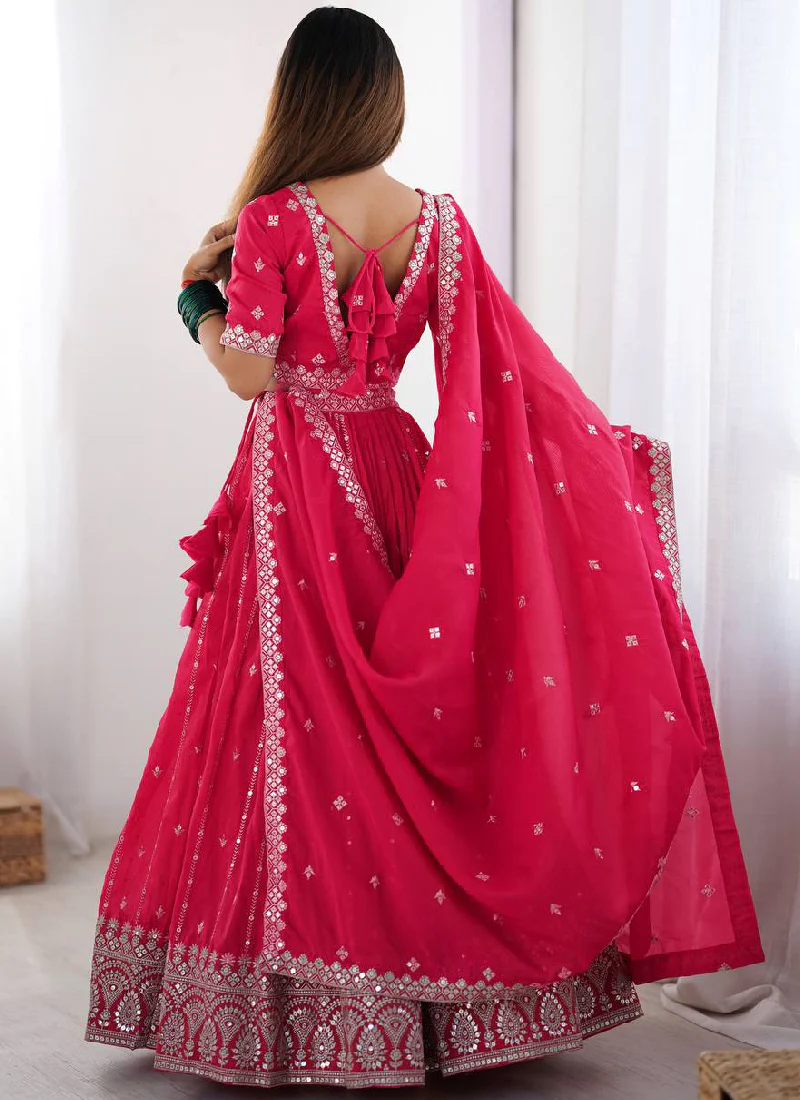 Prettiest Silk Zari Embroidery Work Pink Festival Wear Lehenga Choli - Image 5