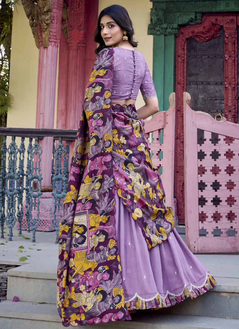 Prettiest Vichitra Silk Lavender Zari Embroidered Lehenga Choli - Image 4