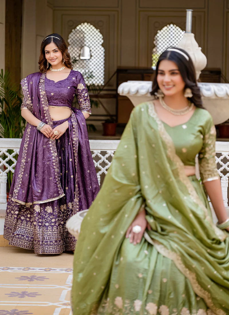 Latest Mehndi Green Color Gold Crush Heavy Zari Embroidered Lehenga Choli - Image 7