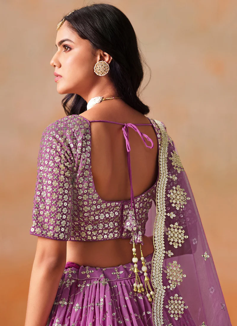 Rani Pink Shaded Zari Embroidered Georgette Lehenga Choli For Women - Image 6