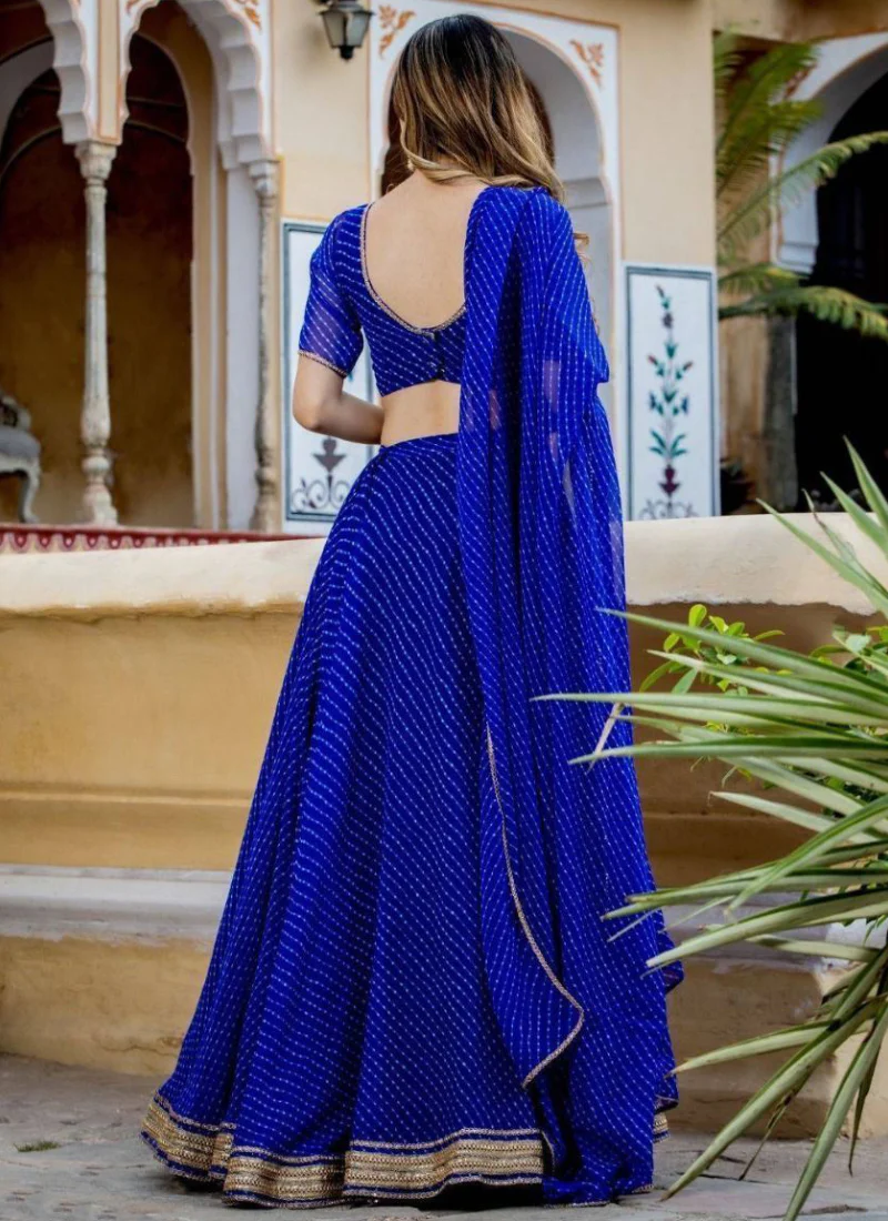 Royal Blue Leheriya Print Gota Patti Border Georgette Lehenga - Image 4