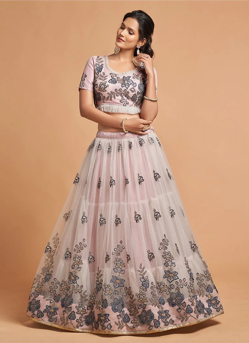 Sangeet Wear Grey Color Net Embroidery Work Lehenga Choli - Image 3