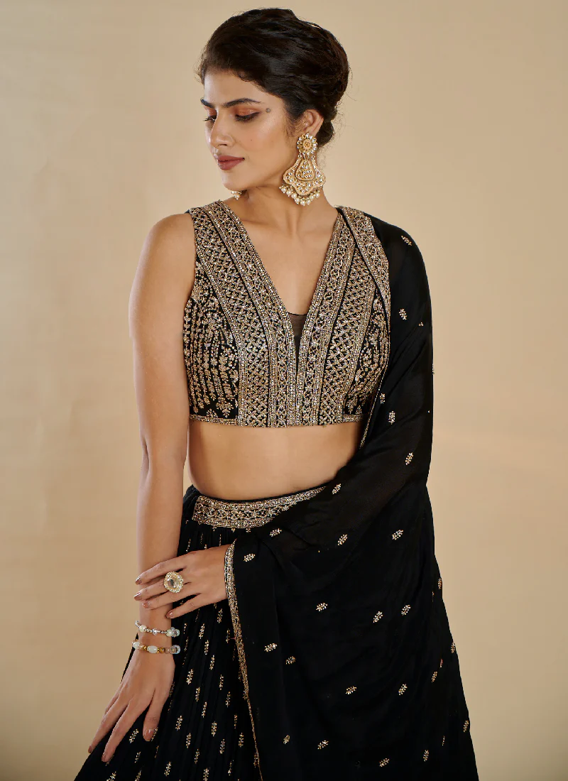 Sequence Embroidery Georgette Party Wear Black Color Lehenga Choli - Image 4