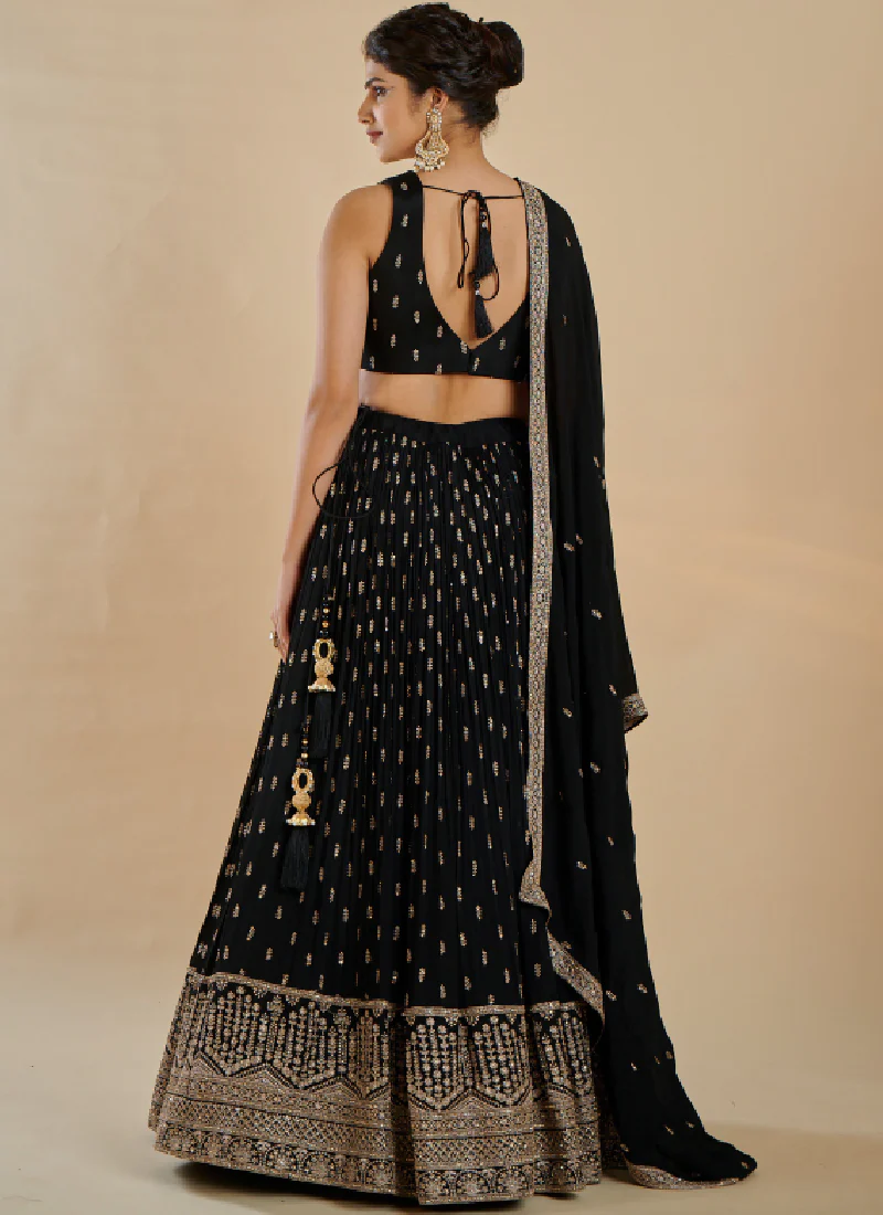 Sequence Embroidery Georgette Party Wear Black Color Lehenga Choli - Image 6