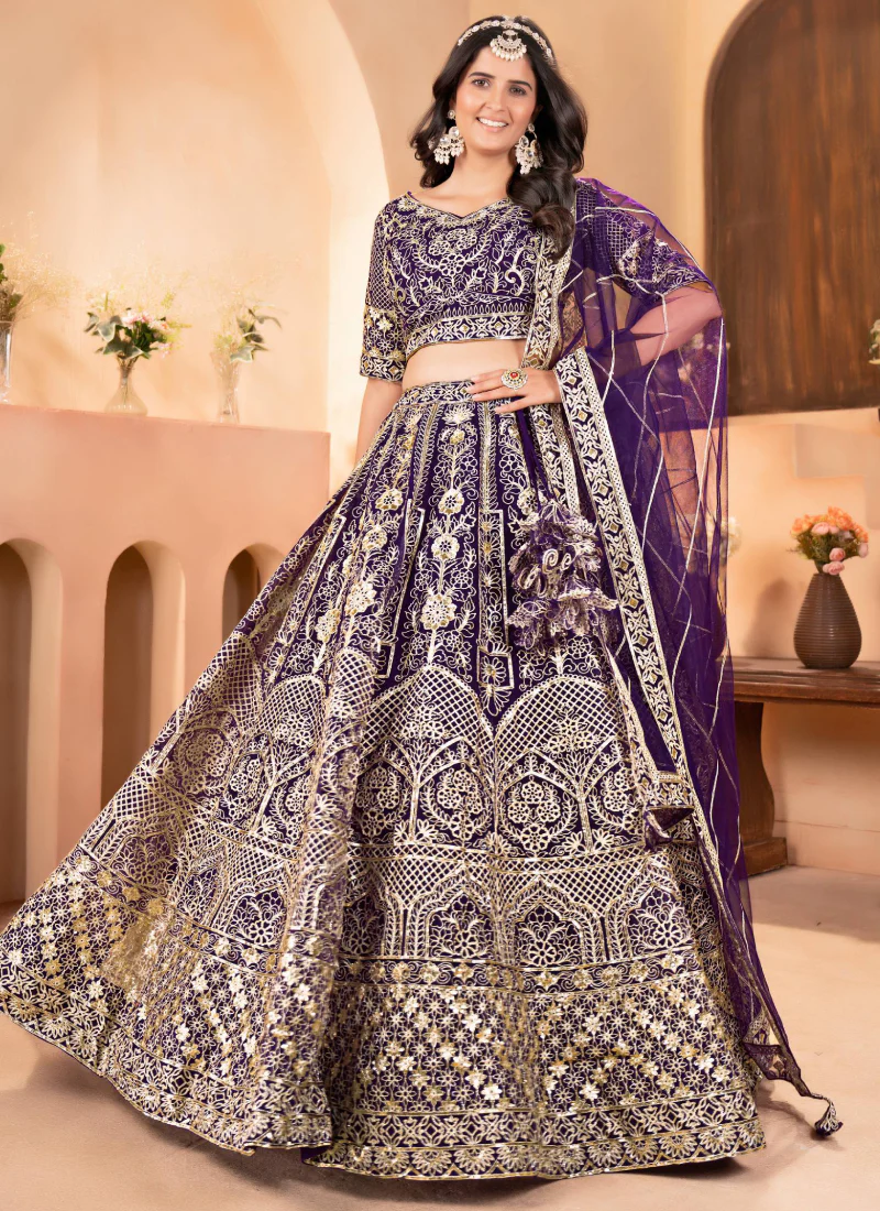 Sequence Heavy Embroidered Purple Net Lehenga Choli For Women - Image 2