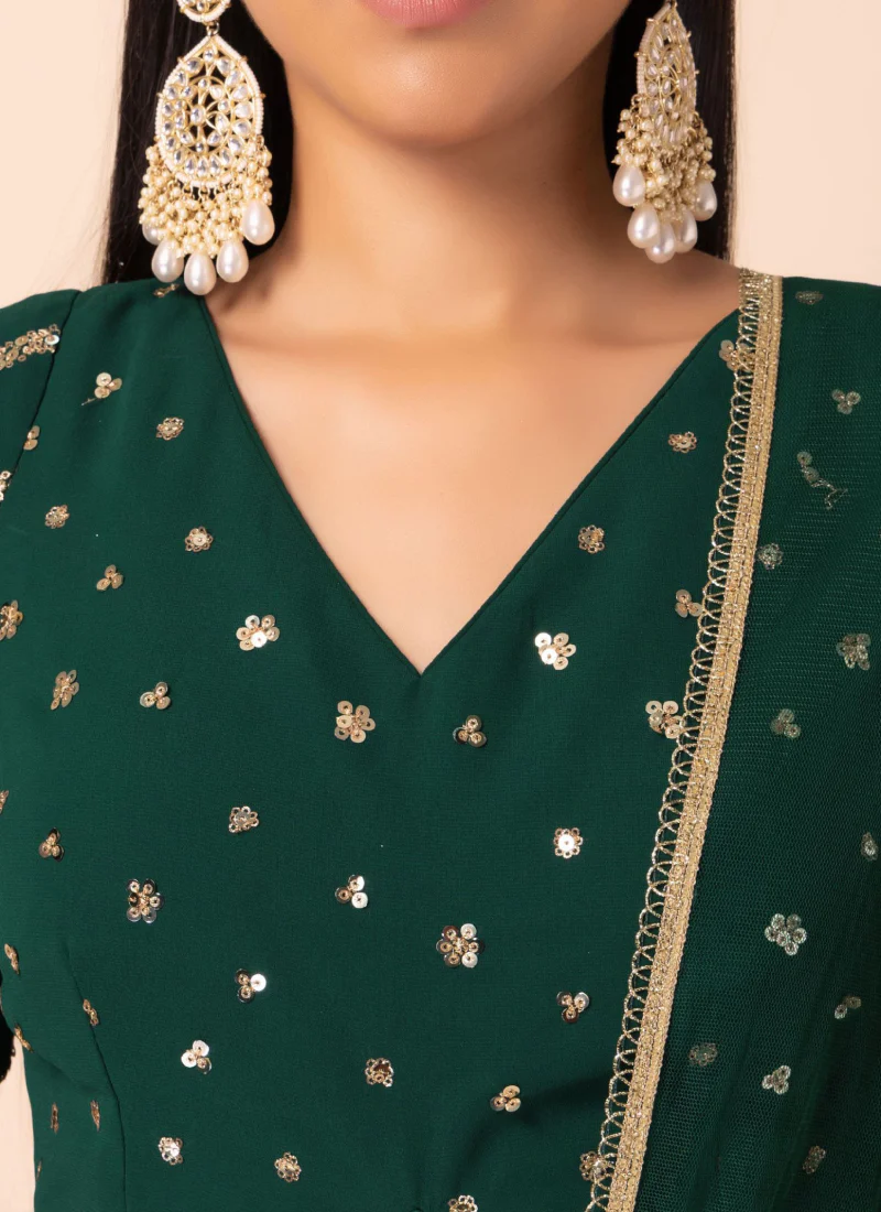 Sequence Work Georgette Green Lehenga Choli For Mehendi Function - Image 5
