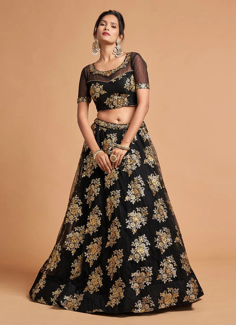 Shiny Black Party Wear Net Lehenga Choli Design - Image 3