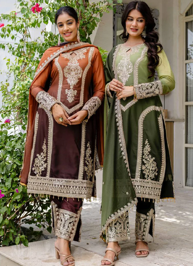 Spectacular Sequence Coding Work Coffee Georgette Salwar Suit - Image 6
