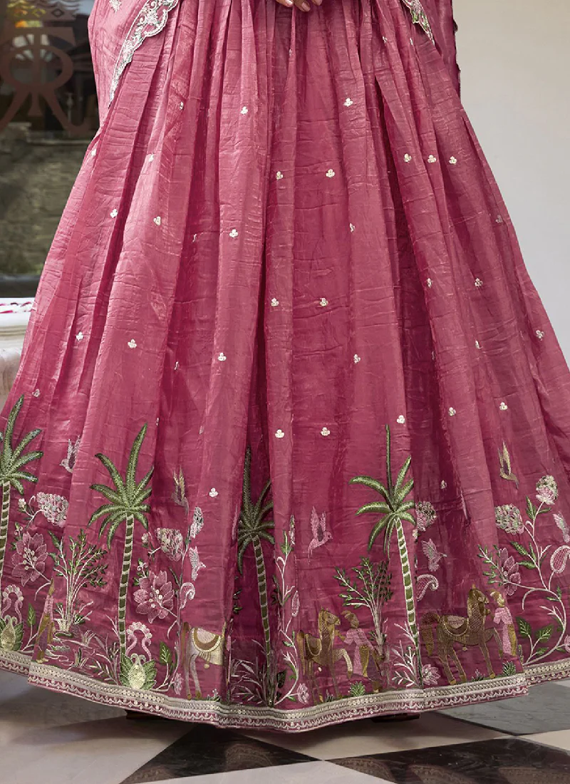 Spectacular Sequence Embroidered Silk Pink Lehenga Choli For Wedding - Image 6
