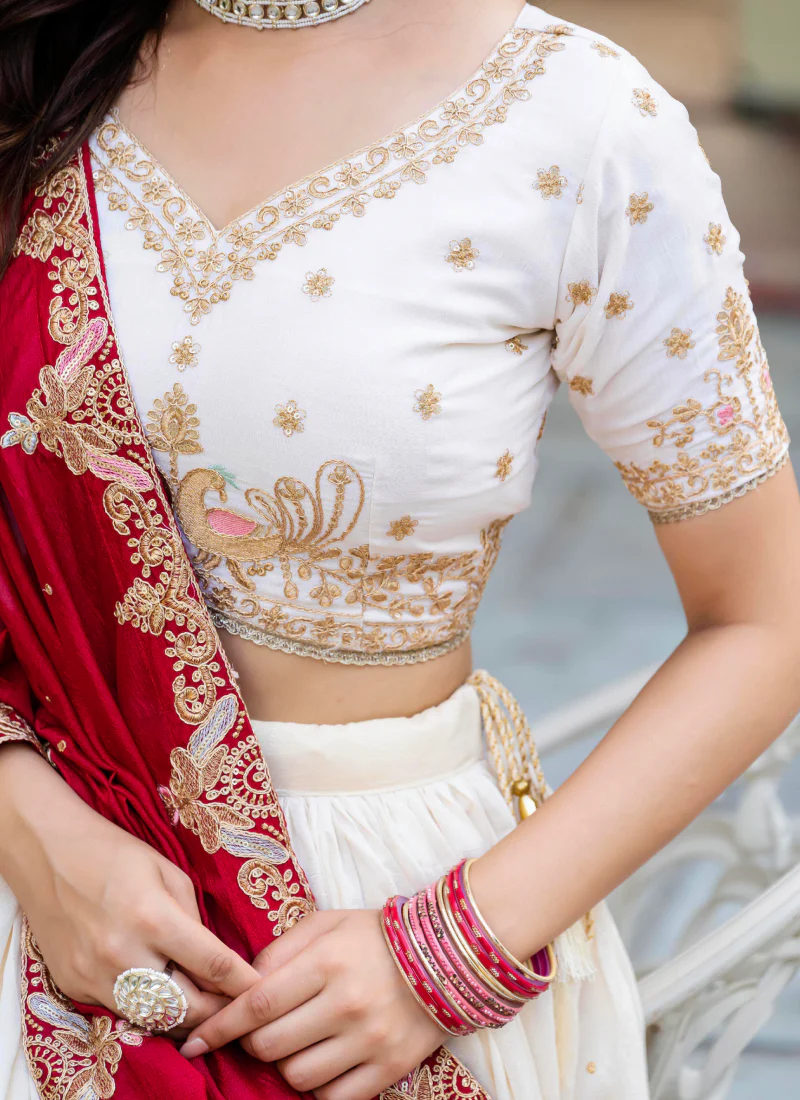 Spectacular Silk Sequence Embroidery Work Beige Lehenga Choli Set - Image 9