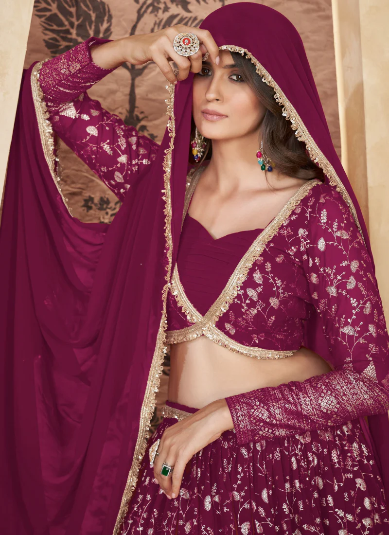 Striking Foil Work Rani Pink Georgette Lehenga Choli For Occasion - Image 5