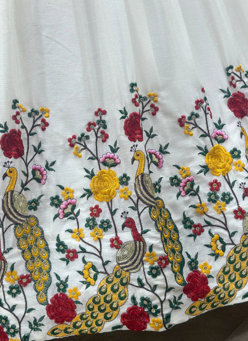 White Chinon Silk Floral Embroidered Lehenga Choli With Dupatta - Image 8