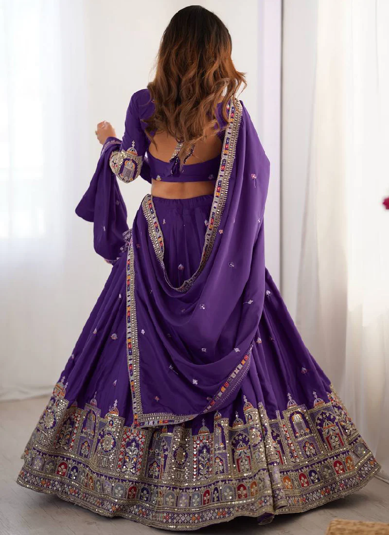 Wonderful Purple Thread Embroidery Work Silk Lehenga Choli For Women - Image 7