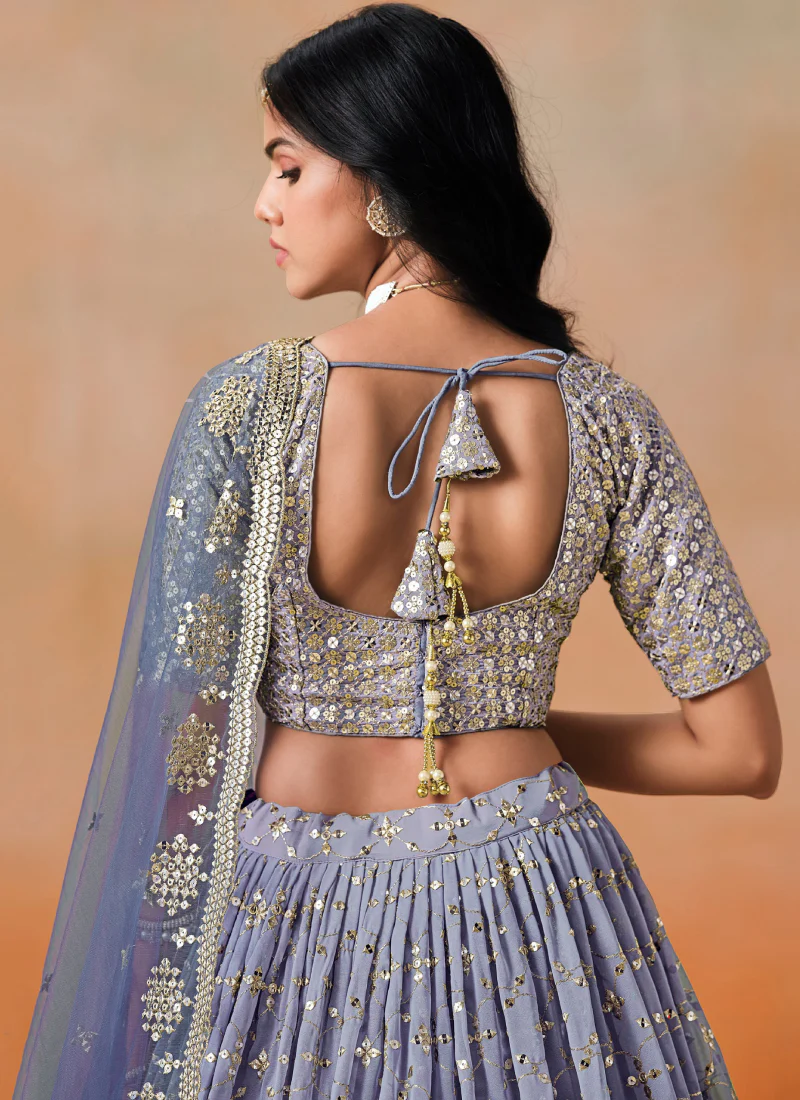 Zari Embroidered Georgette Bridesmaid Navy Blue Shaded Lehenga Choli - Image 6