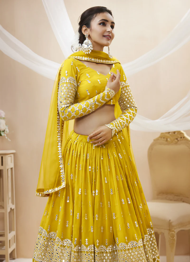 Zari Embroidered Work Georgette Haldi Special Lehenga Choli - Image 4